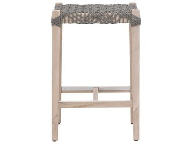 Essentials for Living Outdoor Woven Dove Flat Rope / Gray Teak Costa Backless Counter Stool EFL6849CSDOVGT