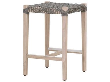 Essentials for Living Outdoor Woven Rope Dove Flat Rope / Gray Teak Costa Backless Counter Stool EFL6849CSDOVGT