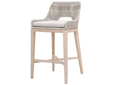 Essentials for Living Outdoor Woven White Taupe Tapestry Bar Stool with Pumice Cushion EFL6850BSWTAPUMGT