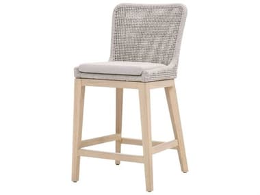 Essentials for Living Outdoor Woven Taupe & White Flat Rope / Pumice Gray Teak Cushion Counter Stool EFL6853CSWTAPUMGT