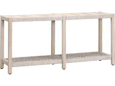 Essentials for Living Outdoor Woven Taupe &amp; White Flat Rope, Gray Teak 63'' Rectangular Console Table EFL6873WTAGT