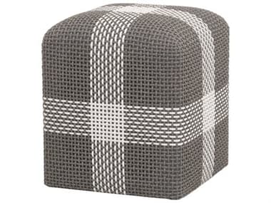 Essentials for Living Outdoor Woven Dove Flat Rope / White Speckle Stripe Rope Ottoman EFL6880DOVWHT