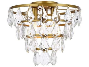 Elegant Lighting Ella 12" 3-Light Brass Crystal Flush Mount EG1101F12BR