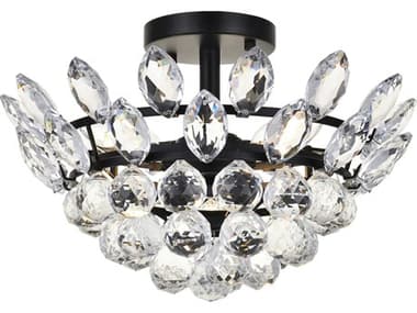 Elegant Lighting Emilia 14" 3-Light Black Crystal Semi Flush Mount EG1105F14BK