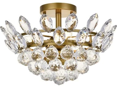 Elegant Lighting Emilia 14" 3-Light Brass Crystal Semi Flush Mount EG1105F14BR