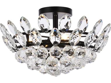 Elegant Lighting Emilia 16" 3-Light Black Crystal Semi Flush Mount EG1105F16BK