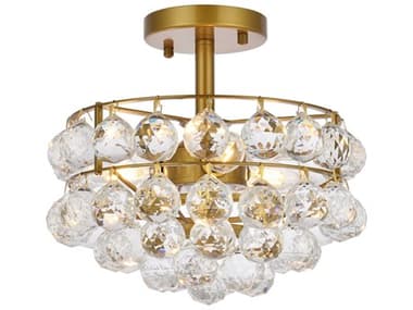 Elegant Lighting Savannah 12" 3-Light Brass Crystal Semi Flush Mount EG1107F12BR