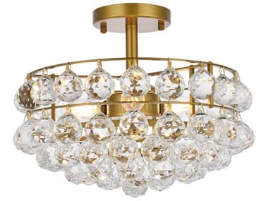 Elegant Lighting Savannah 14" 3-Light Brass Crystal Semi Flush Mount EG1107F14BR