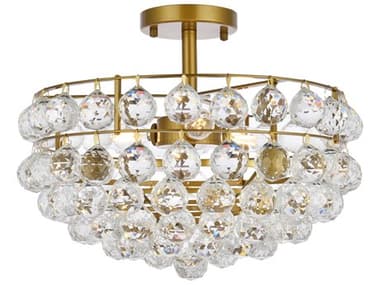 Elegant Lighting Savannah 16" 3-Light Brass Crystal Semi Flush Mount EG1107F16BR