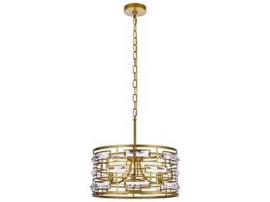 Elegant Lighting Kennedy 16" Wide 3-Light Brass Crystal Drum Chandelier EG1108D16BR