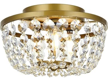 Elegant Lighting Cora 10" 3-Light Brass Crystal Semi Flush Mount EG1109F10BR