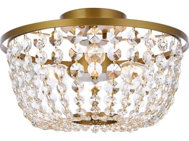 Elegant Lighting Cora 13" 3-Light Brass Crystal Semi Flush Mount EG1109F13BR