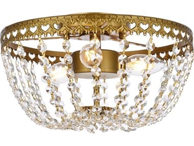 Elegant Lighting Kylie 12" 3-Light Brass Crystal Flush Mount EG1112F12BR