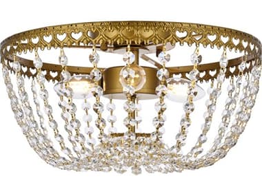 Elegant Lighting Kylie 14" 3-Light Brass Crystal Flush Mount EG1112F14BR