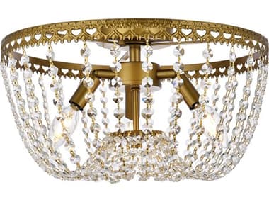 Elegant Lighting Kylie 16" 3-Light Brass Crystal Flush Mount EG1112F16BR