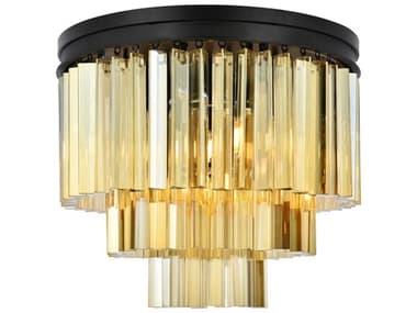 Elegant Lighting Sydney 20" 9-Light Matte Black Gold Crystal Tiered Flush Mount EG1201F20MBGT