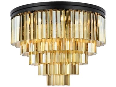 Elegant Lighting Sydney 32" 17-Light Matte Black Gold Crystal Tiered Flush Mount EG1201F32MBGT