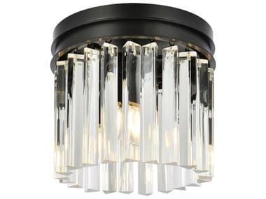 Elegant Lighting Sydney 12" 3-Light Matte Black Clear Crystal Drum Flush Mount EG1208F12MB