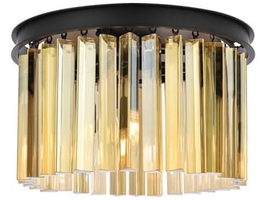 Elegant Lighting Sydney 16" 3-Light Matte Black Gold Crystal Drum Flush Mount EG1208F16MBGT