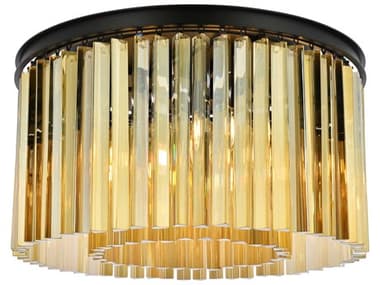 Elegant Lighting Sydney 26" 8-Light Matte Black Gold Crystal Drum Flush Mount EG1208F26MBGT
