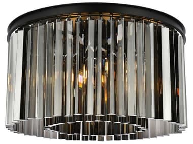 Elegant Lighting Sydney 26" 8-Light Matte Black Silver Crystal Drum Flush Mount EG1208F26MBSS