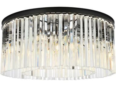 Elegant Lighting Sydney 31" 8-Light Matte Black Clear Crystal Drum Flush Mount EG1208F31MB