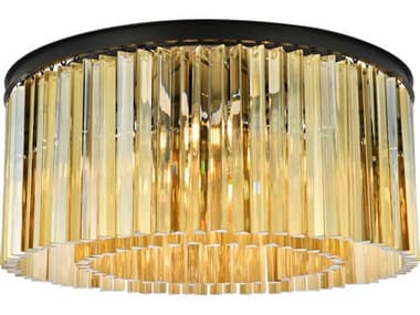Elegant Lighting Sydney 31" 8-Light Matte Black Gold Crystal Drum Flush Mount EG1208F31MBGT