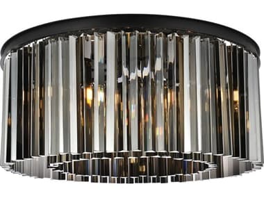 Elegant Lighting Sydney 31" 8-Light Matte Black Silver Crystal Drum Flush Mount EG1208F31MBSS