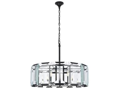 Elegant Lighting Monaco 30" Wide 8-Light Matte Black Clear Glass Drum Chandelier EG1211D30FB