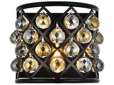 Elegant Lighting Madison 10" Tall 1-Light Matte Black Gold Crystal Wall Sconce EG1214W11MBGTRC