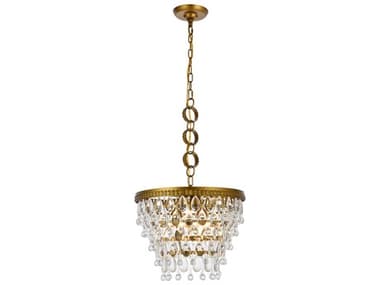 Elegant Lighting Nordic 16" 4-Light Brass And Clear Crystal Glass Pendant EG1219D16BRRC