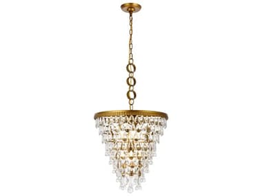 Elegant Lighting Nordic 18" 5-Light Brass And Clear Crystal Glass Pendant EG1219D18BRRC