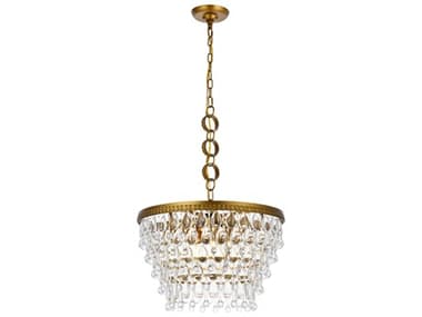 Elegant Lighting Nordic 19" 5-Light Brass And Clear Crystal Glass Pendant EG1219D19BRRC