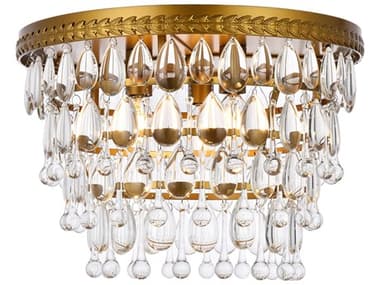 Elegant Lighting Nordic 15" 3-Light Brass And Clear Crystal Glass Flush Mount EG1219F15BRRC
