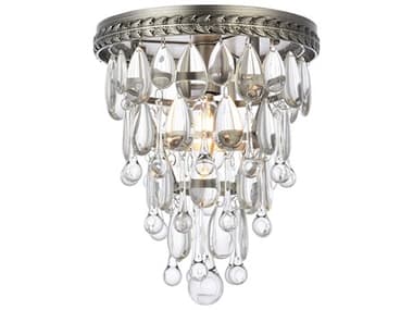 Elegant Lighting Nordic 9" 1-Light Antique Silver Clear Crystal Flush Mount EG1219F9ASRC