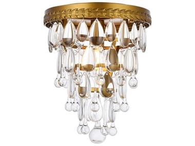 Elegant Lighting Nordic 9" 1-Light Brass And Clear Crystal Glass Flush Mount EG1219F9BRRC