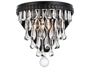 Elegant Lighting Nordic 9" Tall 1-Light Black And Clear Crystal Glass Wall Sconce EG1219W9BKRC