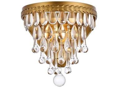 Elegant Lighting Nordic 9" Tall 1-Light Brass And Clear Crystal Glass Wall Sconce EG1219W9BRRC