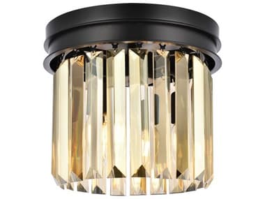 Elegant Lighting Sydney 12" 3-Light Matte Black Gold Crystal Drum Flush Mount EG1238F12MBGTRC