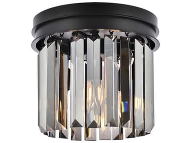 Elegant Lighting Sydney 12" 3-Light Matte Black Silver Crystal Drum Flush Mount EG1238F12MBSSRC