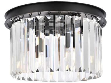 Elegant Lighting Sydney 16" 3-Light Matte Black Clear Crystal Drum Flush Mount EG1238F16MBRC