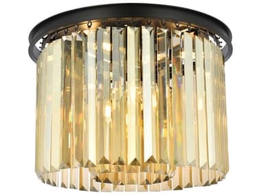 Elegant Lighting Sydney 20" 6-Light Matte Black Gold Crystal Bell Flush Mount EG1238F20MBGTRC