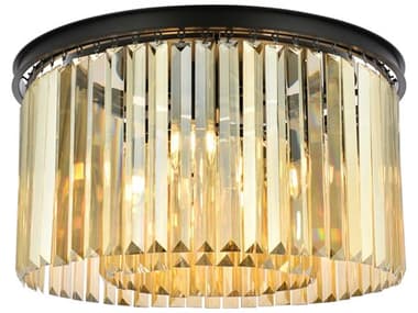 Elegant Lighting Sydney 26" 8-Light Matte Black Gold Crystal Drum Flush Mount EG1238F26MBGTRC