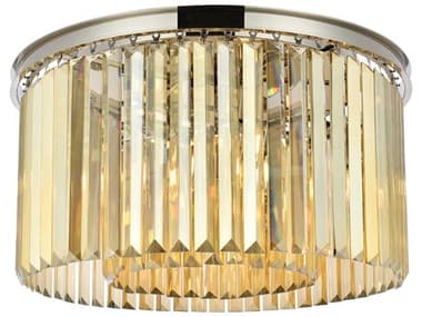 Elegant Lighting Sydney 26" 8-Light Polished Nickel Gold Crystal Drum Flush Mount EG1238F26PNGTRC