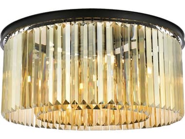 Elegant Lighting Sydney 31" 8-Light Matte Black Gold Crystal Drum Flush Mount EG1238F31MBGTRC