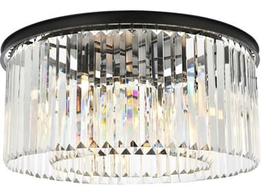 Elegant Lighting Sydney 31" 8-Light Matte Black Clear Crystal Drum Flush Mount EG1238F31MBRC