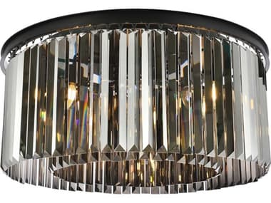 Elegant Lighting Sydney 31" 8-Light Matte Black Silver Crystal Drum Flush Mount EG1238F31MBSSRC