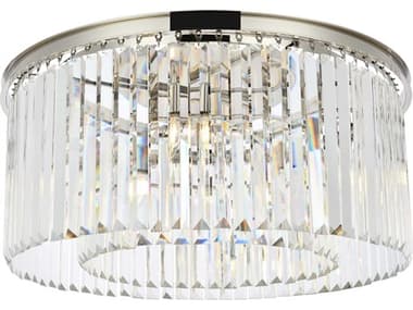 Elegant Lighting Sydney 31" 8-Light Polished Nickel Clear Crystal Drum Flush Mount EG1238F31PNRC
