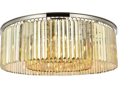 Elegant Lighting Sydney 43" 10-Light Polished Nickel Gold Crystal Drum Flush Mount EG1238F43PNGTRC