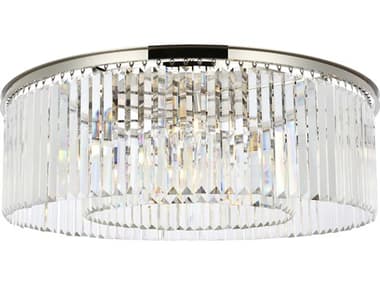 Elegant Lighting Sydney 43" 10-Light Polished Nickel Clear Crystal Drum Flush Mount EG1238F43PNRC